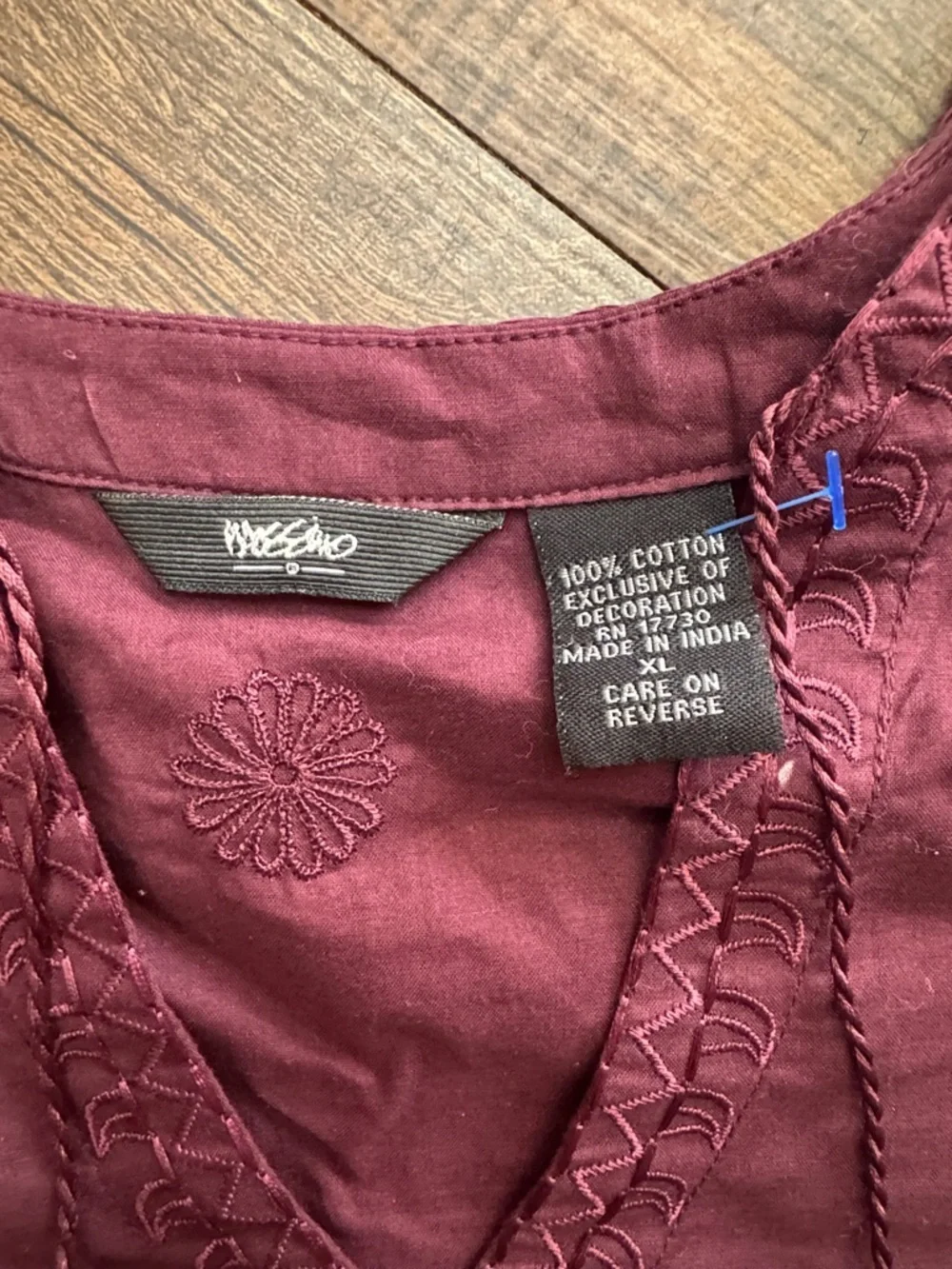 Embroidered V-Neck Tunic Top in Deep Wine
